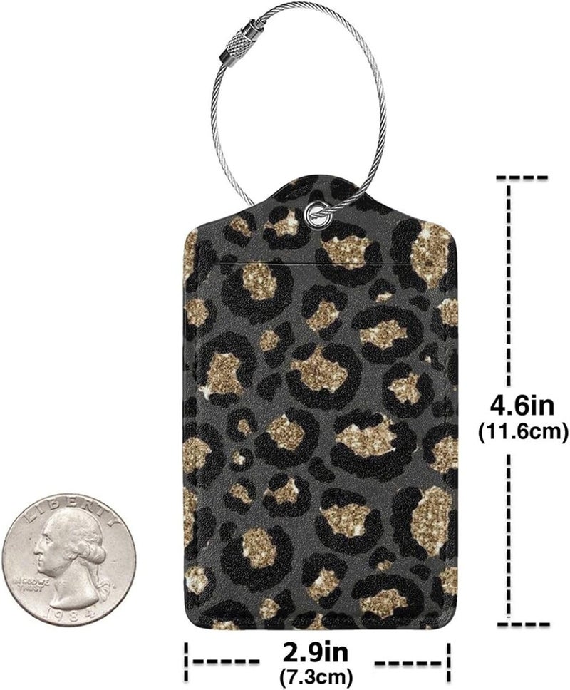 GACCAP 2 Pack Luggage Tags for Suitcase, Privacy Cover ID Label with Stainless Steel and Address Card for Travel Bag Backpack Cruise Ship Essentials Tag Women Girls - Black Gold Leopard Cheetah - Image 4